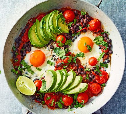 Quick Easter Brunch Avocado & black bean eggs