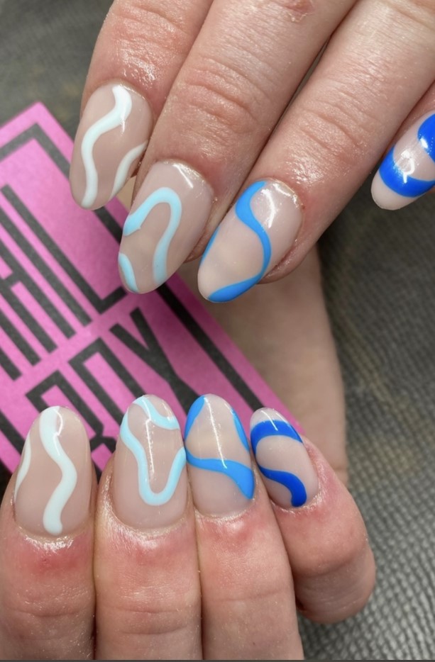 Wavy Blue Manicure for Summer